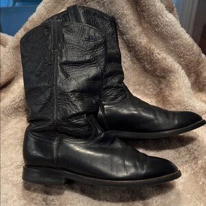 Mens Black Leather Roper Cowboy Boots